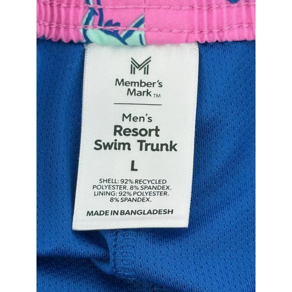 Member's Mark Mens Resort Swim Trunks Pink Alligator Print Sz L‎